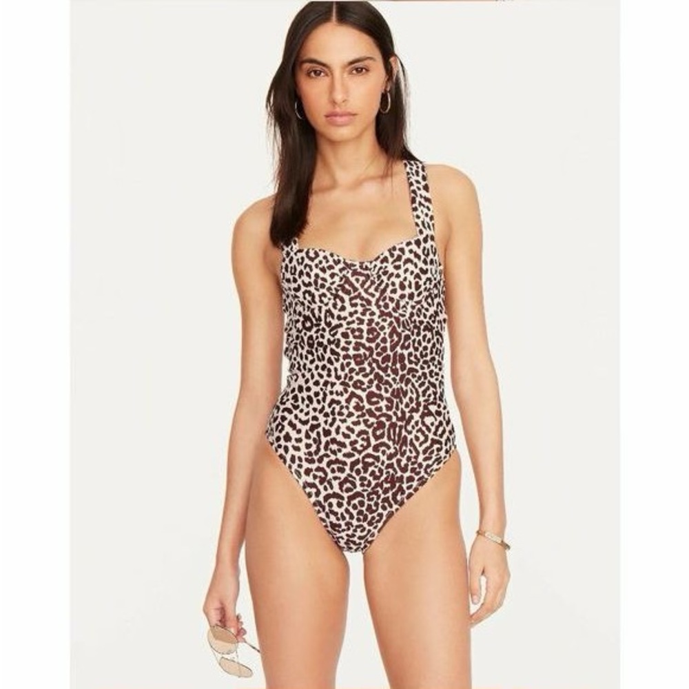 NWT J.Crew Ruched Cup One Piece Mountain White Leopard Print 14